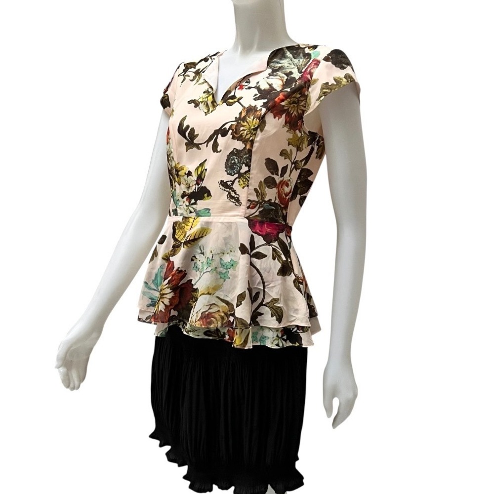 Ted Baker London Evelyn Tiered Peplum Top Floral Blouse Office Siren Sz  1 US 4‎